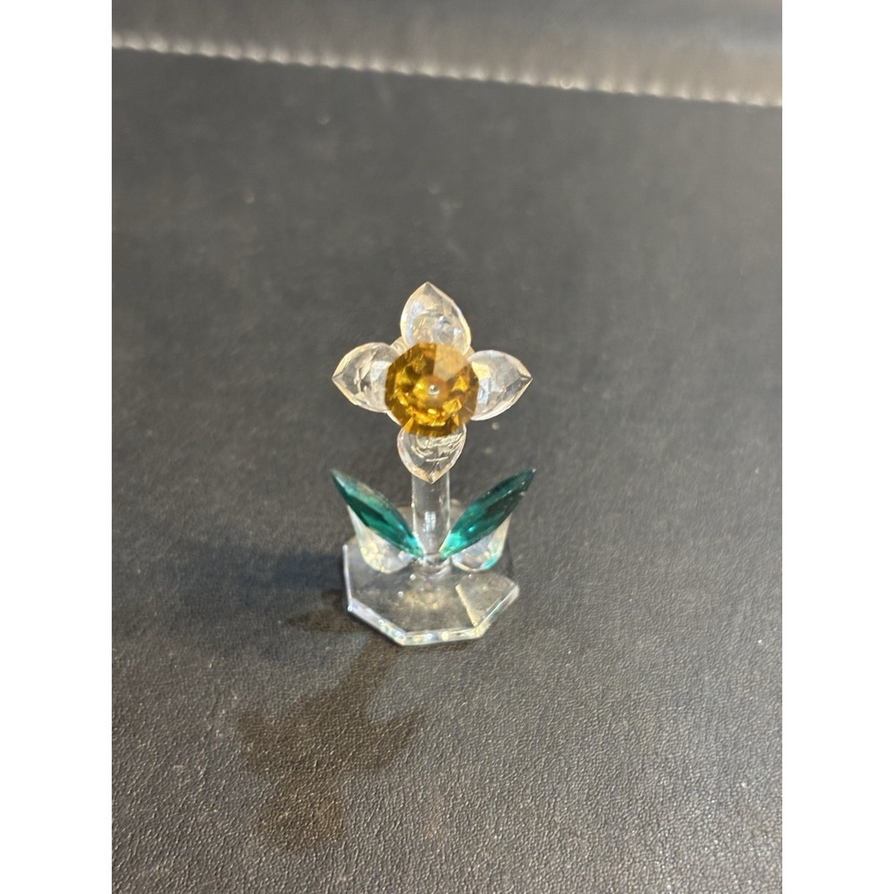 VTG Miniature Crystal Figurine Amber Colored Flower
